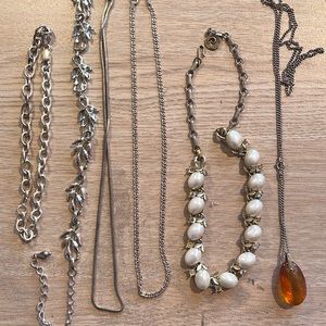 VINTAGE ITALIAN SILVER 925/LINSER PIECE/AMBER STONE, NECKLACE BUNDLE of SIX